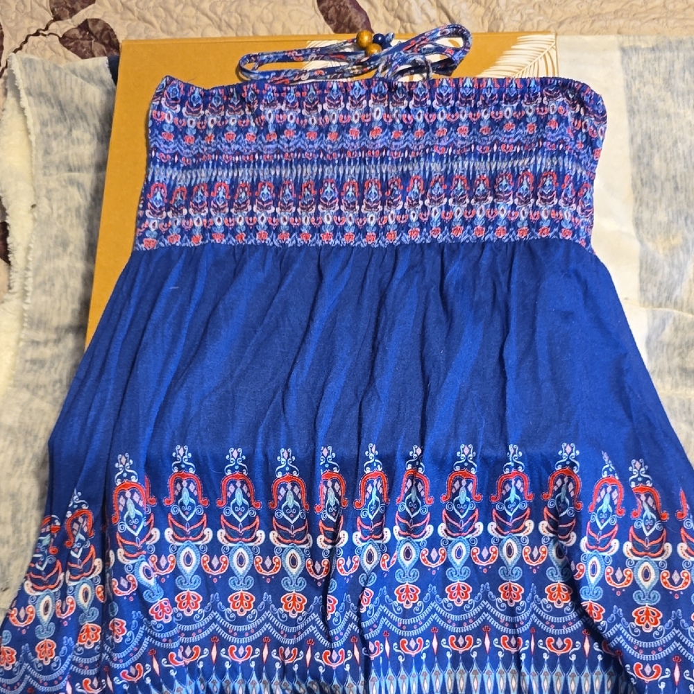 Vibrant Blue Strapless Boho Dress